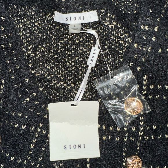 Sioni by Anthropologie Womens Black Grid Plaid Knit Cardigan Sweater NWT Large - Picture 5 of 9